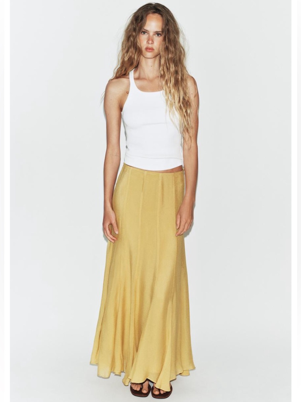 Zara Lightweight Maxi Skirt in Soft Yellow